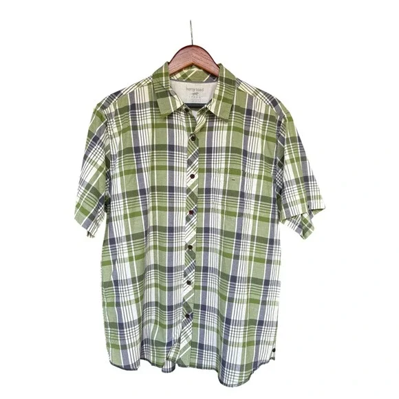 Horny‎ Toad Green and Grey Plaid Short Sleeve Button Down -L - Picture 2 of 11